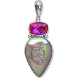 Sterling Silver Opalized Window Druzy & Sunset Quartz Pendant by Sajen