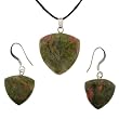 Unakite Trillion Shaped Pendant and Earrings Set - Pendant - 22mm, Earrings - 16mm - Adjustable Cord Necklace Unakite Trillion Shaped Pendant and Earrings Set - Pendant - 22mm, Earrings - 16mm - Adjustable Cord Necklace