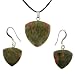Unakite Trillion Shaped Pendant and Earrings Set - Pendant - 22mm, Earrings - 16mm - Adjustable Cord Necklace