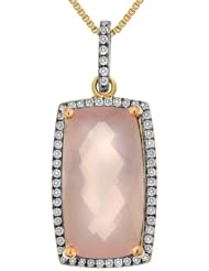 Sterling Silver with Pink Gold Plated Rose Quartz and Created White Sapphire Pendant Necklace, 18"
