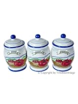 Set 3pc Hand Painted Tomato Kitchen Canister Set / Decor