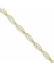 Genuine 14K Yellow & Rhodium & Rhodium Diamond Cut Fancy Link Bracelet 7.25 Inches 3 Grams Of Gold 100% Satisfaction Guaranteed.