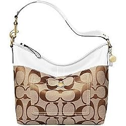 Coach Signature Large Stripe Shoulder Hobo Bag Purse 11689 Khaki White