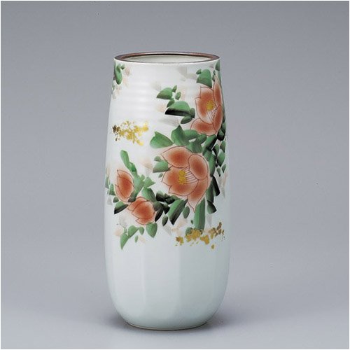 九谷焼 8号花瓶　金箔山茶花　 山田登陽志