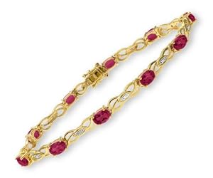0.05 Carat Diamond with Ruby Prong Setting Bracelet in 9ct Yellow Gold