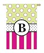 Monogram Peppy Pink & Green Polka Dot Double Sided Regular Size Flag - B Monogram Peppy Pink & Green Polka Dot Double Sided Regular Size Flag - B
