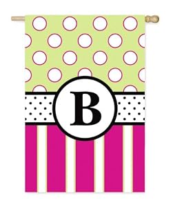 Monogram Peppy Pink & Green Polka Dot Double Sided Regular Size Flag
