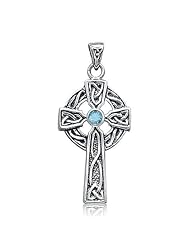 Bling Jewelry Sterling Silver Blue Topaz Gemstone Celtic Cross Pendant