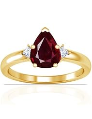 18K Yellow Gold Pear Cut Ruby Three Stone Ring (GIA Certificate)