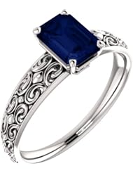 18K White Gold 7.00x5.00mm Emerald Cut Sapphire Ring -- LIFETIME WARRANTY