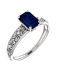 10K White Gold 7.00x5.00mm Emerald Cut Sapphire Ring -- LIFETIME WARRANTY