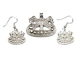 Sterling Silver Bornholm Viking Ship Scandinavian Pendant and Earring Set