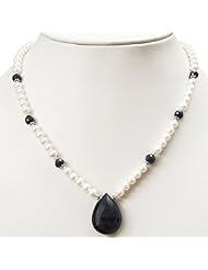 Designer Single Strand Natural Fresh Water Pear & Sapphire Drop Beaded Necklace