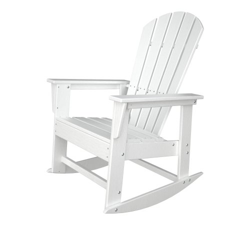 Polywood Outdoor Furniture South Beach Rocker Chair, White-Recycled Plastic Materials
