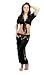 Velvet Bolero Top Beaded Harem Pants Belly Dancing Costume Outfit Zumba (S/M, Black with gold beading)