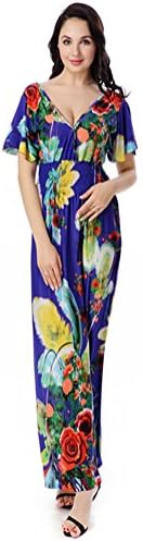 Allonly Women's V Neck Floral Print Plus Size Party Maxi Bohemia Gown Dress
