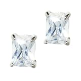 Sterling Silver Rectangle Cushion Cz Stud Earrings