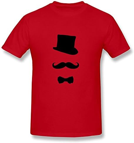 Custom Crew Neck Cool Gentleman Top Hat Male T-Shirt Size L Red