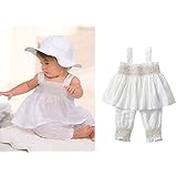 3pcs Baby Toddler Girl Ruffle Top+Pants+Hat Outfit Set 6-9 M White