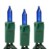 Blue - 100 Bulbs - Length 46 ft. - Bulb Spacing 5.5 in. - Green Wire - Christmas Mini Light String - GKI Bethlehem 257502