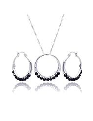 Nickel Free Sterling Silver Pendant & Earring Sets Open Circle Black CZ Set