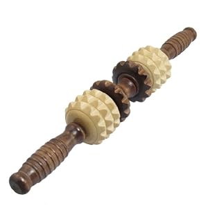 Rosallini Woman Coffee Color Nonslip Handle Wooden Wheel Belly Massager