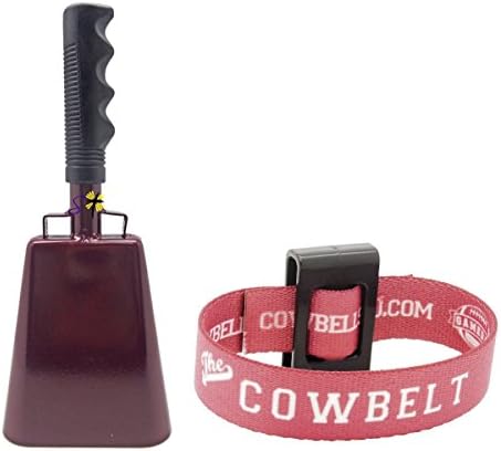 Bundle 9.6 inch Maroon Bell Black Handle Cowbell with Stick Grip Handle and Maroon Cowbelt Holster by Stewart Trading™