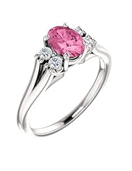 14K White Gold 7.00x5.00mm Oval Cut Chatham Created Pink Sapphire and Diamond Ring -- LIFETIME WARRANTY