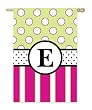 Monogram Peppy Pink & Green Polka Dot Double Sided Garden Size Flag - E Monogram Peppy Pink & Green Polka Dot Double Sided Garden Size Flag - E