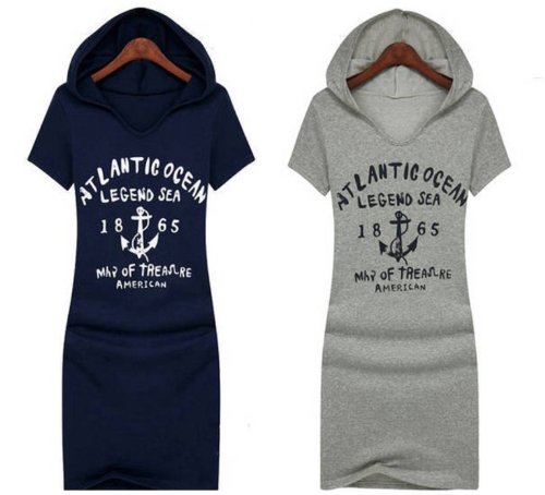 フード付き マリン風 半袖 スウェット コットン タイト ワンピース パーカー トレーナー オールインワン コンビネゾン チュニックシャツ セットアップ カジュアル レディース 春物 夏物 K-014