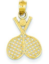 14K Gold Double Tennis Racquet Charm Sports Pendant
