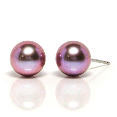HinsonGayle AAA Round 7.5-8.0mm Naturally Lavender Cultured Pearl Stud Earrings (14K White Gold)