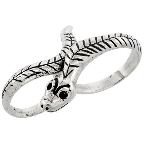 Sterling Silver Adjustable Two Finger King Cobra Snake Ring, 1/4 in. (6.5mm) wide (Fits Ring Finger Sizes 5 to 10)