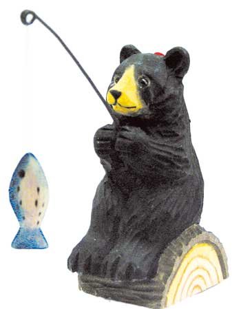 Bear Fishing Ornament, (Hand-carved & Painted)