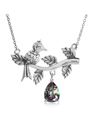Mystic Fire Topaz 925 Sterling Silver Bird & Leaf Pendant w/ 16-18 Inch Chain