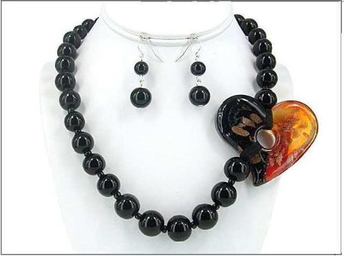 Onyx Necklace with Glass Heart 0771RDONX