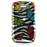 Premium Designer Hard Crystal Snap-on Case for Blackberry Curve 8900 Javeline Case - Cool Silver Zebra Rainbow Butterfly Print