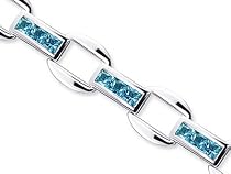 One of a Kind Design 4.50 carats total weight Princess Cut London Blue Topaz Gemstone Bracelet in Sterling Silver