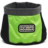 Outward Hound Kyjen  2483 Port-A-Bowl Collapsible Travel Dog Food Bowl Water Bowl, Large, Green