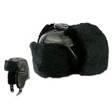 Warm Vinyl Black Trooper Hat with Faux Fur Lining Unisex