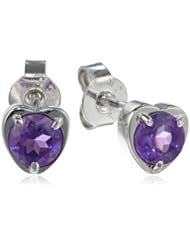 Sterling Silver Round Amethyst Stud Earrings in Heart Shape Mounting (5mm )