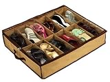 Underbed Shoe Organizer - With Sewn In Fabric Shoe Dividers. No Cardboard!