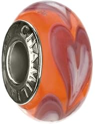 Authentic Chamilia Murano Glass Charm "Orange Row of Hearts" OB-197 (RETIRED)