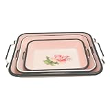 French Vintage Chic Pink Trays Serving (set of 3) w/ Old Cottage Rose ST42 ~ Vanity Trays ~ Bathroom Trays ~ Decorative Trays ~ Coin Trays