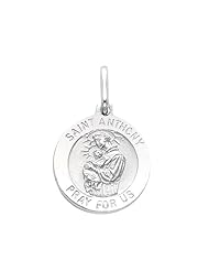 14K White Gold Religious Saint Anthony Medal Charm Pendant