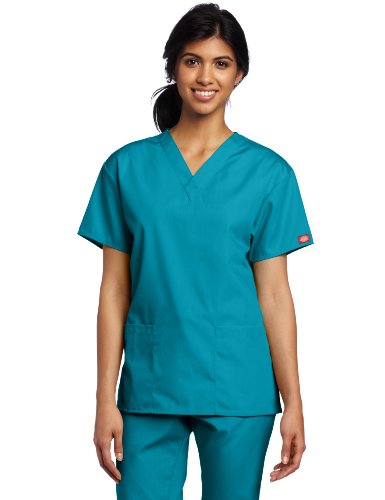 Dickies Scrubs Women's Classic V-neck Top, Teal, X-Large