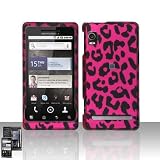 Hot Pink Leopard Design Rubberized Snap on Hard Cover Protector Faceplate Cell Phone Case for Verizon Motorola Droid 2 Droid2 A955 + LCD Screen Guard Film + Free iTuffy Flannel Bag