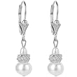 Silver Deco Rose Drop Cultured Pearl Earrings, White