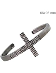 Couturechics 925 Sterling Silver 1.02 Ct Natural Diamond Pave Christian Cross Designer Cuff Bangle Handmade Fashion Jewelry