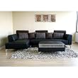 2pc Black Leather Sectional Sofa and Chaise By Wholesale Interiors With Silver Shipping